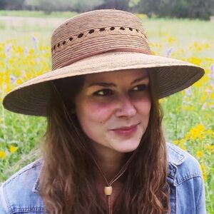 Tula Rockport Lattice Straw Sun Hat Hand Woven Palm Leaf UPF 50+ Tan Chin Strap